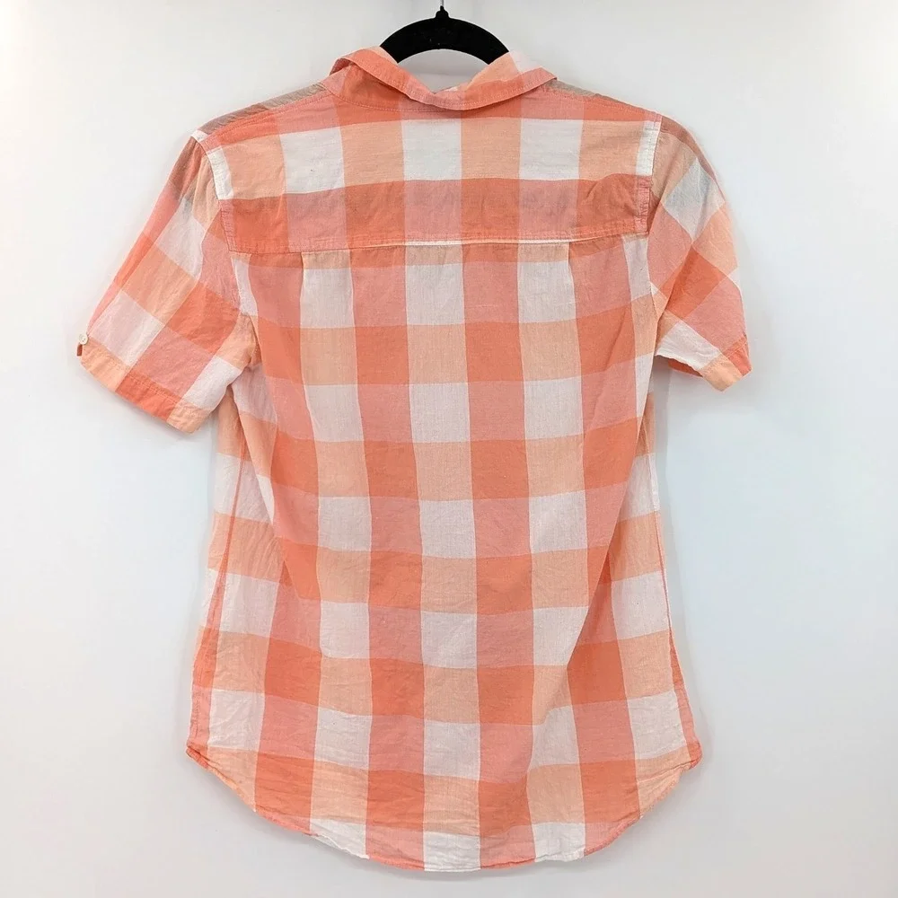 J.Crew Womens Size 0 Coral White Gingham Check Cotton Button Up Shirt Preppy